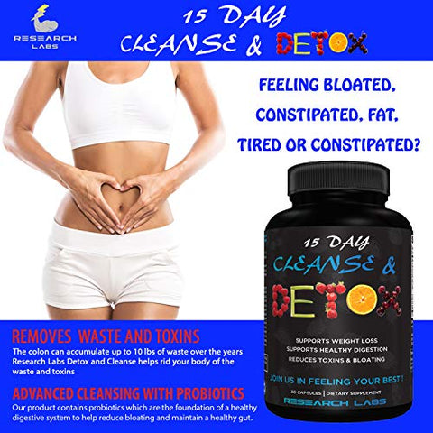 Limpeza Intestinal de 15 Dias Research Labs: Desintoxique seu corpo e melhore sua saúde com este produto de limpeza intestinal eficaz em apenas 15 dias