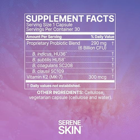 SereneSkin – Complexo Probiótico à Base de Esporos com Vitamina K2 MK7 para Clareza da Pele - Microbiome Labs