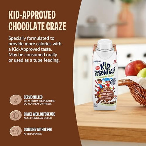KID ESSENTIALS Chocolate Craze – Bebida Nutricional 1.5 kcal/mL, 10g Proteína, Vitamina C, D, B12 e Zinco – Embalagem com 24 unidades de 8 Fl Oz (237 mL) - BOOST
