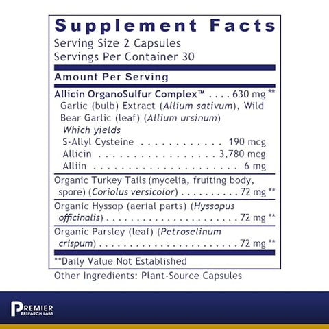 Allicidin – Suplemento de Alho Allicin, Cápsulas de Alho, Extrato de Allicin, Extrato de Alho, Cápsulas de Alho sem Odor, Suporte Imunológico – 60 cápsulas - Premier Research Labs