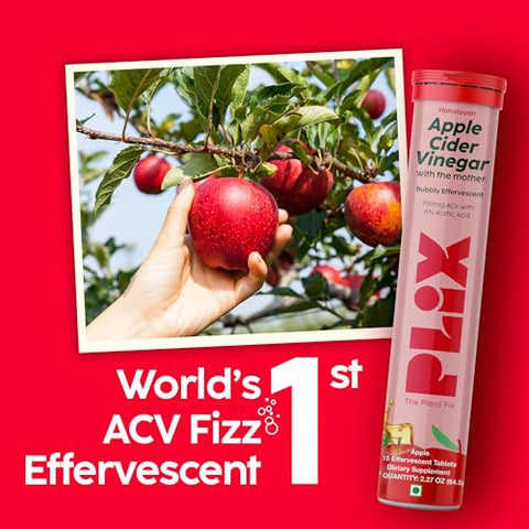 PLIX - THE PLANT FIX - PLIX Tabletes Efervescentes de Vinagre de Maçã com A Mãe, 700mg ACV com VIT B12, B6, Pacote com 4 | Vegano, Sem Açúcar Adicionado, Não-OGM