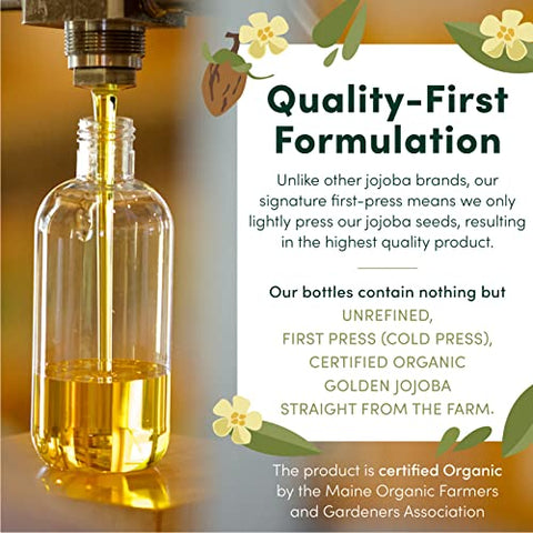 HobaCare - Óleo de Jojoba Puro 100% Orgânico para Cuidados com o Bebê – Corporal Não Refinado e Extraído a Frio
