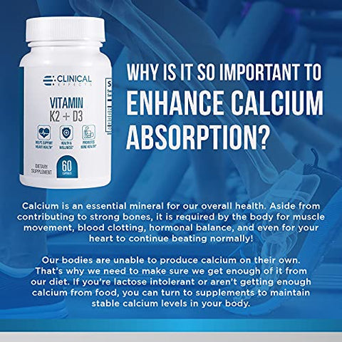 Vitamina K2 D3 – Suplemento de Vitamina K2 D3 com Extrato de Pimenta Preta Bioperina e Cálcio para Suporte à Saúde Óssea e Cardíaca – 60 Cápsulas – Máxima Absorção – Marca Clinical Effects - Clinical Effects