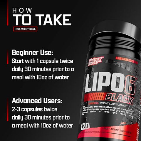 Nutrex Research - Nutrex Lipo-6 Black Max – Queimador de Gordura de Alta Potência – Energia Rápida, Cápsulas para Perda de Peso – Supressor de Apetite, Acelerador de Metabolismo – 120 Cápsulas