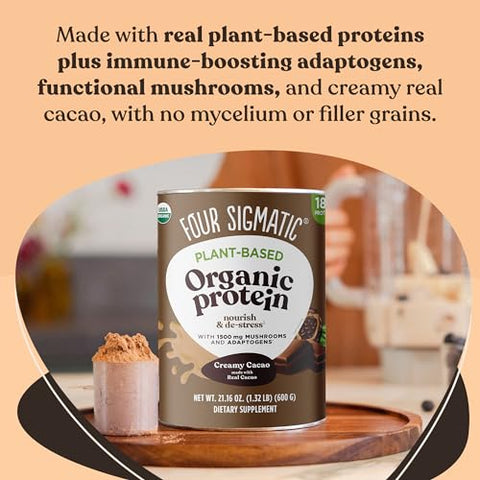Creme de Proteína Vegana Orgânica à Base de Plantas com Cacau Cremoso e Lion’s Mane, Chaga, Cordyceps e Mais | Proteína Vegana Limpa Elevada para Função Cerebral e Imunidade | 100g - Four Sigmatic