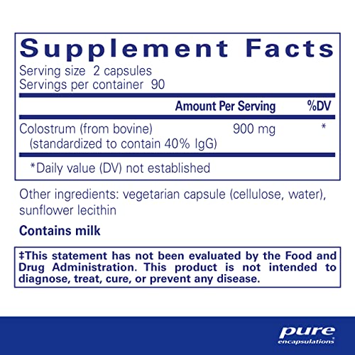 Colostrum | Suporte Imunológico Altamente Concentrado com 40% IgG | 180 Cápsulas - Pure Encapsulations