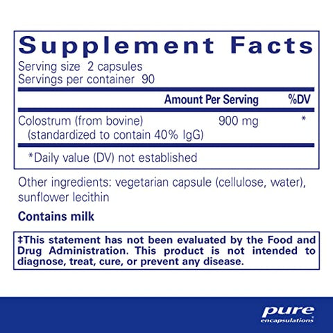 Colostrum | Suporte Imunológico Altamente Concentrado com 40% IgG | 180 Cápsulas - Pure Encapsulations