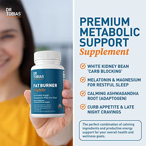 Fat Burner Nightly – Suporte Metabólico Noturno com Extrato de Feijão Branco, Raiz de Ashwagandha e Extrato de Café Verde - Dr. Tobias