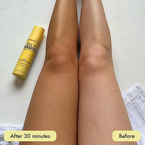 Isle of Paradise Mousse Autobronzeador Expresso – Bronzeamento Rápido em 30 Min – Ativos Corretivos de Cor para Tom de Pele Uniforme – Vegano e Livre de Crueldade – Espuma Autobronzeadora