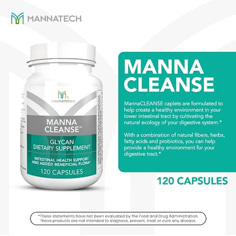 Detox Cleanse: Manna Cleanse 120 Cápsulas, Suporte Natural para a Saúde Intestinal. Ambrotose com Enzimas Digestivas, Derivado da Planta de Aloe Vera - Mannatech
