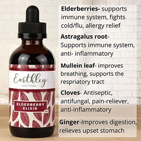 Earthley Wellness - Earthley Extrato Herbal de Sabugueiro, Feito com Ingredientes 100% Orgânicos, Fórmula Concentrada, Ervas de Suporte, Livre de Glúten, Livre de Soja, Livre de Milho, Sem Açúcares ou Corantes Adicionados (120ml, G)