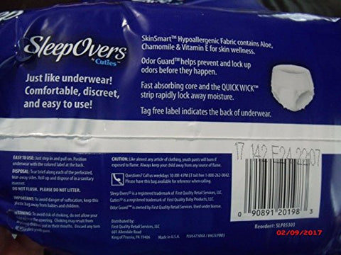 Cuties - Protetor de Incontinência SleepOvers X-Large 22 Unissex, Macio, Laterais Suaves, Dupla Barreira nas Pernas, Proteção contra Vazamentos