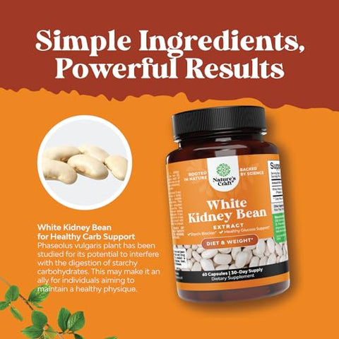 Natures Craft - White Kidney Bean Energy Booster – Extrato de Feijão Branco Natural, Suplemento Energético e Ativador AMPK – Cápsulas Antioxidantes – Fibra Alimentar Natural Pré-treino – Marca em Destaque
