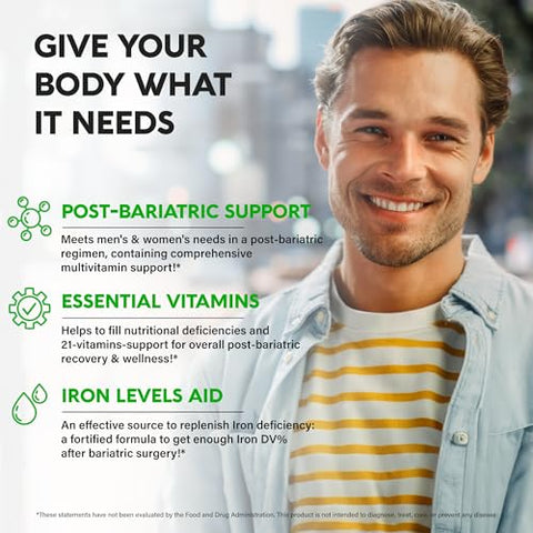 NUTRAHARMONY - Multivitamínico Bariátrico – 45 mg de Ferro – Fabricado nos EUA – para Mulheres – Marca em Destaque