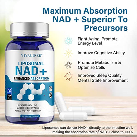DQQI - Liposomal NAD 750 mg – 120 Cápsulas Ultra-Puras para Máxima Absorção – Alternativa ao Nicotinamida Ribosídeo – Promove Anti-Envelhecimento, Suporte Antioxidante, Metabolismo