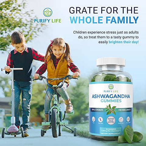 Purify Life - Gummies de Ashwagandha (Força Máxima – 750mg/Gummy) (90ct – Até 3 Meses de Fornecimento) Suporte para Calma, Relaxamento