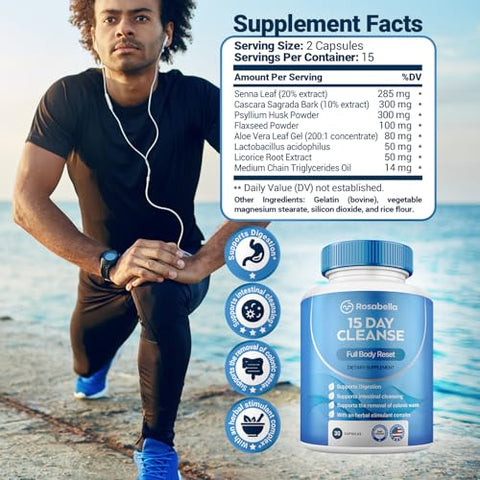 15 Day Cleanse: Detox Poderoso para Perda de Peso – 30 Sachês de Chá Detox – 450g - Rosabella