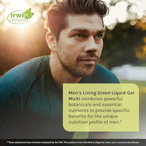Men’s Living Green – Multivitamínico Líquido em Cápsulas – 70 Nutrientes Essenciais, Vitaminas de Espectro Completo, Mistura de Alimentos Integrais – Adrenal Direcionado - Irwin Naturals