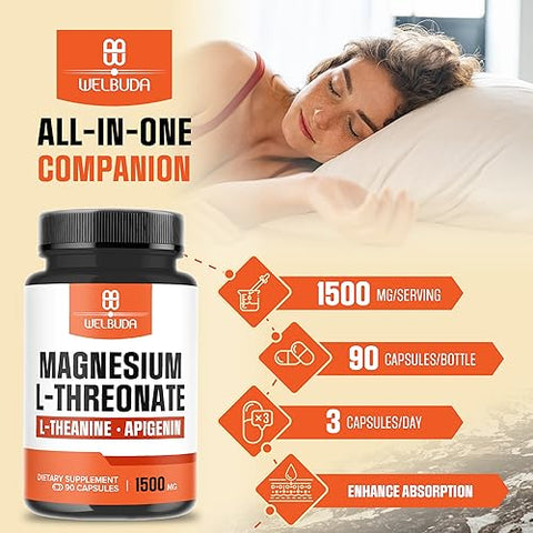 WELBUDA - Magnésio L-Treonato com L-Teanina – Melhora a Memória e o Foco | 100g