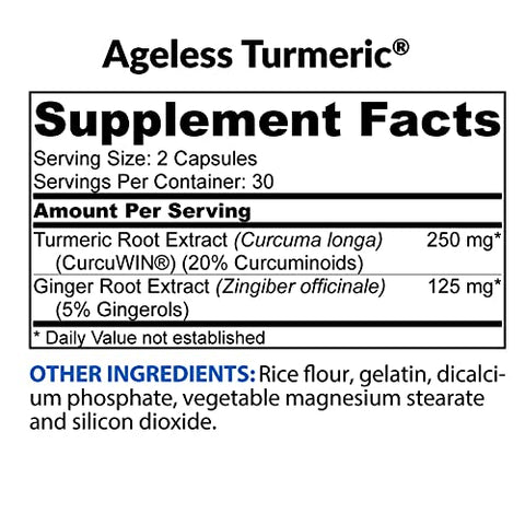 Ageless Turmeric – CurcuWIN Curcumin com Extrato de Gengibre – 46x Mais BioDisponível, Alta Absorção, Duradouro – Suporte Antioxidante (60 Cápsulas) - BioTrust