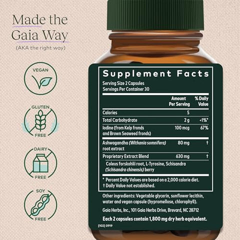 Thyroid Support – Ashwagandha, Kelp, Alga Marrom e Schisandra para Equilíbrio Metabólico Saudável e Bem-Estar Geral – 60 ml Líquido Vegano - Gaia Herbs