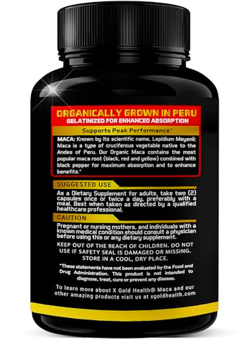 X Gold Health - X Gold Saúde Cápsulas de Pó de Raiz de Maca Orgânica 1500mg com Preto | Vermelho | 100g