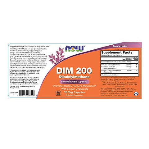 Suplementos, DIM 200 (Diindolilmetano) com D-Glucarato de Cálcio, 90 Cápsulas Vegetais - NOW Foods