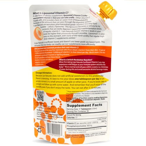 Lipo Naturals - Vitamina C Lipossomal 1000mg Líquida (2-Pack 60 Doses) – Fórmula Natural de Suporte à Imunidade e Energia – Vegano, Livre de China (443ml cada)