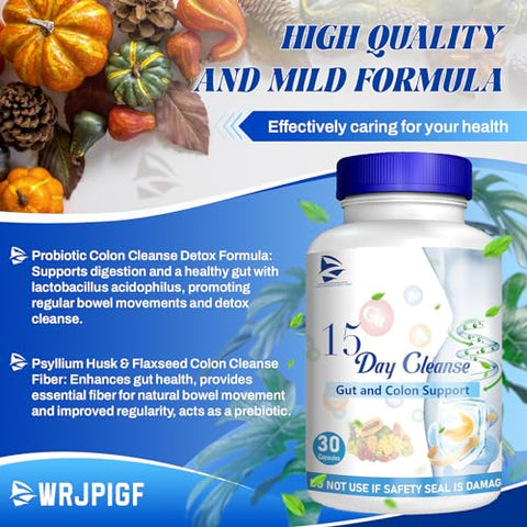 wrjpigf - Nova Atualização Limpeza Intestinal de 15 Dias – Suporte para Intestino e Cólon, Cápsulas Dissolventes de Limpeza de 15 Dias, Fórmula Avançada com Sene e Cáscara Sagrada