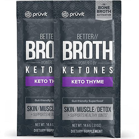 PRÜVIT - Pruvit Better Broth Keto Thyme – Suporte para Articulações, Recuperação Muscular e Melhora da Aparência de Pele e Cabelo – 20 Unidades