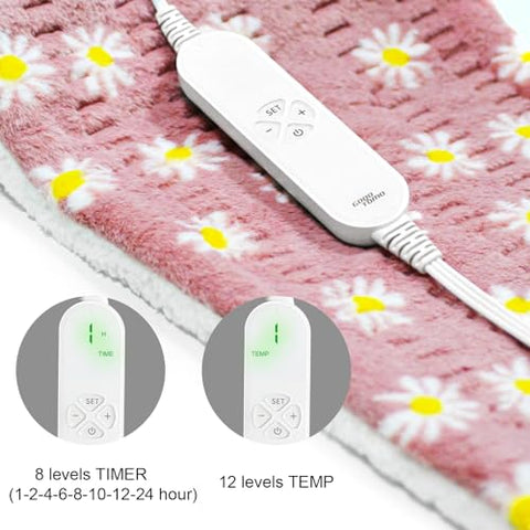 GOQO TOMO - Aquecedor de Flor GOQOTOMO para Alívio de Dor nas Costas – 12″ x 24″ 12 Níveis de Calor, 8 Temporizadores, Lavável à Máquina – F1224