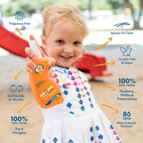 Protetor Solar Infantil KINeSYS FPS 30 Sem Fragrância em Spray Transparente para pele sensível, Hipoalergênico, Proteção UVA/UVB de amplo espectro para o rosto