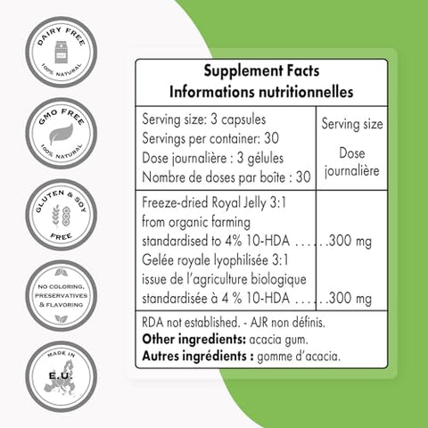 Supersmart - SuperSmart – Geléia Real Orgânica 300mg por Dia (Alta Potência 4%% 10-HDA) – Suplemento de Geléia Real Fresca Liofilizada | Não-OGM | 300g