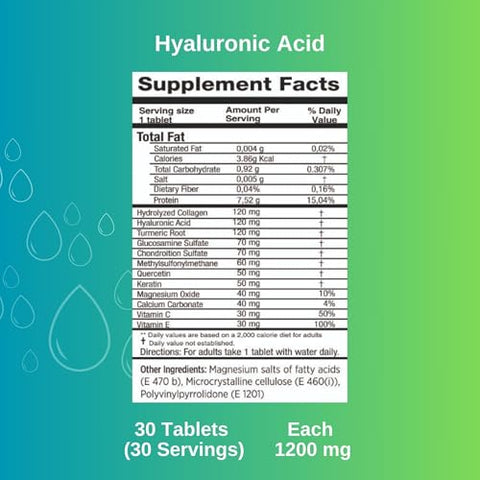 K-UMARY - Suplemento Ácido Hialurônico, 1200mg, 30 Comprimidos (30 Dias de Uso), Contribui para a Lubrificação das Articulações, para Articulações Saudáveis, Alta Bioacessibilidade, 1 Pacote