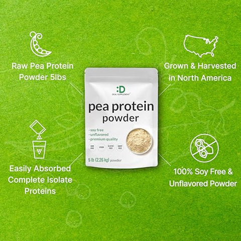 DEAL SUPPLEMENT - Pó de Proteína de Ervilha sem Sabor, 5lbs – Ervilhas Premium da América do Norte – Isolado de Fácil Digestão – Ótimo para Shakes, Barras ou Lanches – Porção de 27g de Proteína
