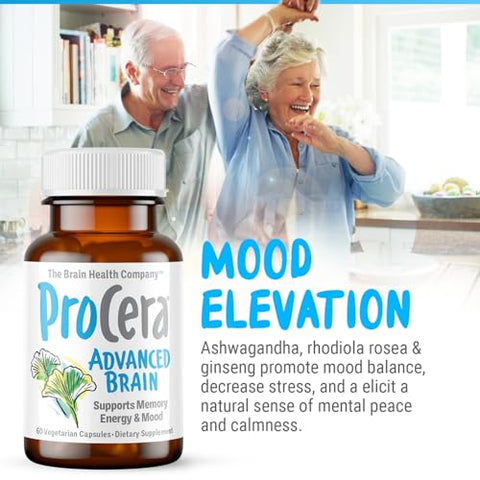 Procera - Advanced Brain – Ação Rápida – Ingredientes Apoiados por 100 Estudos – Melhora Memória, Recordação – Concentração – Clareza Mental – Retarda Declínio Cognitivo – 60 Unidades