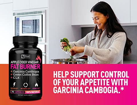 Zeal Naturals - Pílulas de Gerenciamento de Peso com Vinagre de Maçã para Mulheres – Garcinia Cambogia c/ CLA | 100% Natural | 60 cápsulas