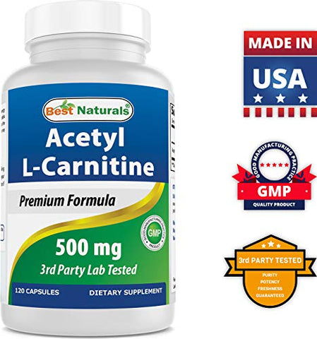 Best Naturals - Melhor Naturals Acetyl L-Carnitina 500 Mg 120 Cápsulas (Pack com 3) – Aumente sua energia e metabolismo