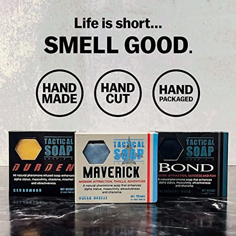 Grondyke Soap Company - Sabonete Masculino Natural Tactical Soap (3 barras) – Infundido com Feromônios para Atração, Esfoliação, Sabonete Barra Masculino, 100% Natural, Fabricado nos EUA