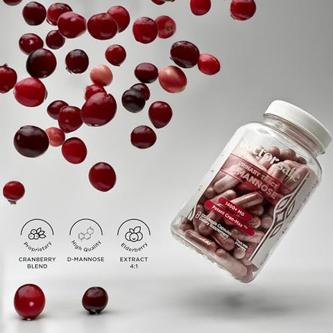 DOCTOR SAFE - Cranberry D-Mannose 1400mg – Suplemento para Saúde Urinária e Vaginal – Suporte Natural UT – Ação Rápida – Detox – 1400mg de Cranberry em Cápsulas