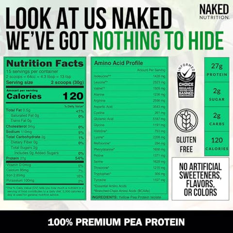 Naked Nutrition - Proteína de Ervilha Naked Pea Isolada – Baseada em Plantas, Vegetariana – 100% Natural e Rica em Nutrientes