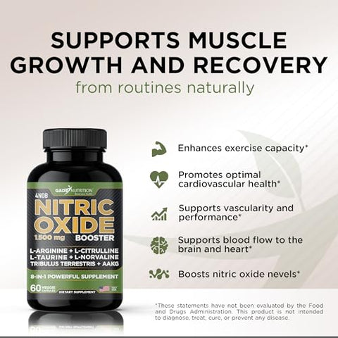 GADE NUTRITION BOOST YOUR HEALTH - Suplemento de Óxido Nítrico – Cápsulas de L-Arginina – Aumenta Energia e Resistência