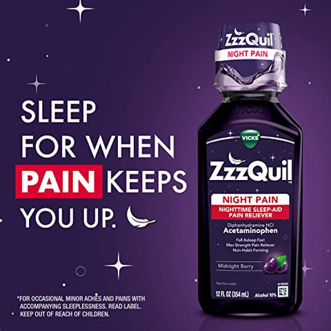 Alívio Noturno da Dor, Auxílio para Dormir Líquido, Máxima Força Analgésica, Não Causa Dependência 355 ml (Embalagem com 2 unidades) - ZzzQuil