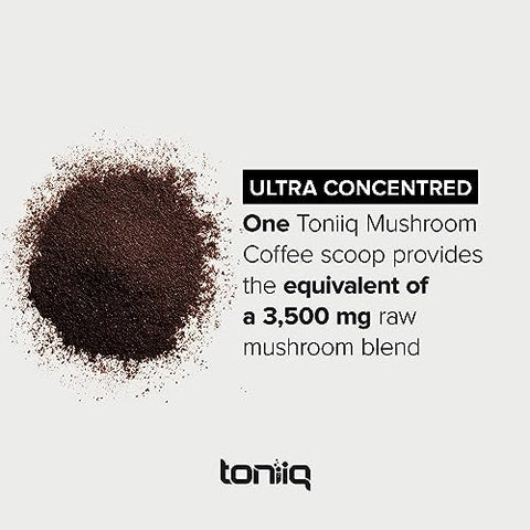 Toniiq - Café Orgânico de Cogumelo Ultra Concentrado 3.500mg 10:1 – Grãos Colombianos 10 Cogumelos com Cabeça de Leão e Cordyceps – Pó de Café de Cogumelo Orgânico