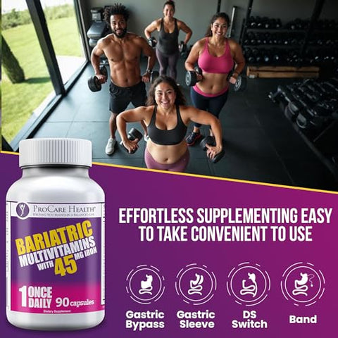 Multivitamínico Bariátrico com Ferro 45mg (90 Cápsulas Fáceis de Engolir) – Vitaminas Pós-Operatórias para Bypass Gástrico e Sleeve, Recuperação Sustentável - ProCare Health