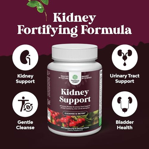 Natures Craft - Suplemento Cranberry para Suporte Renal – Desintoxicação e Limpeza Renal de Alta Potência para Mulheres e Homens