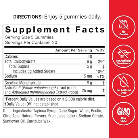 Creatine Gummies: Ganho Muscular, Mais Força e Recuperação Rápida – Estudo Clínico, Dose de Creatina 5g, Sabor Frutas Vermelhas, 30 Porções - Force Factor