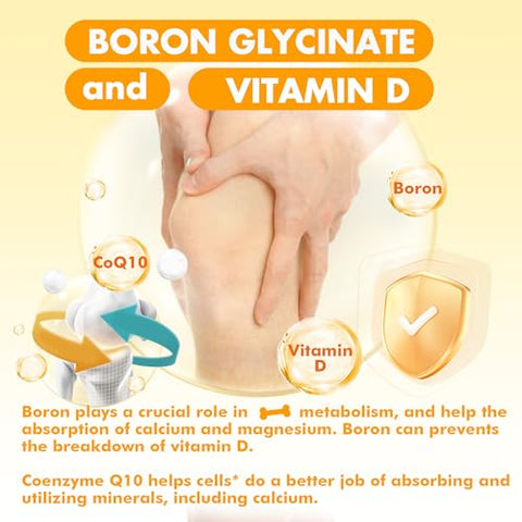 Well&Whole - Gomas de Boron Glycinate 10mg, CoQ10 100mg, Auxiliam na Absorção de Cálcio e Magnésio, Interações com Vitamina D, 60 Unidades