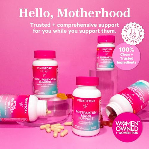 Gomas Vitamínicas Pós-Parto Total – Recuperação Pós-Parto e Suporte à Lactação – Ácido Fólico, B6 - Pink Stork