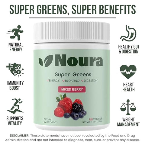 Noura Nutrition - Super Greens em Pó, 60 Porções – Imunidade, Enzimas Digestivas